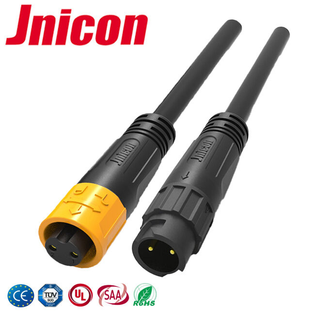 Jnicon 10A M12 connecteurs de câble moulé à 2 broches étanches à l'eau à l'extérieur Déconnexion rapide
