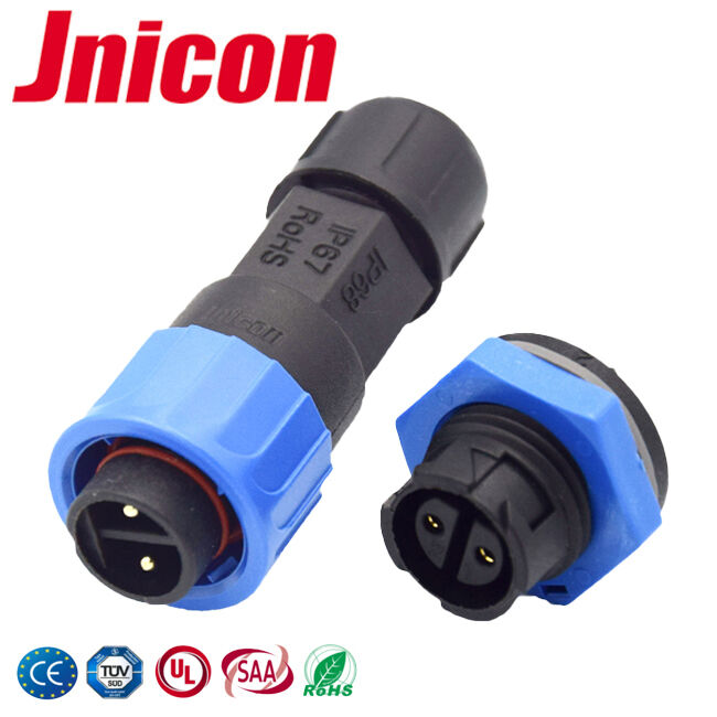 M16 IP68 Connecteur 10A 2 broches Circulaire en plastique UL94-V0 Connecteurs de verrouillage à pression
